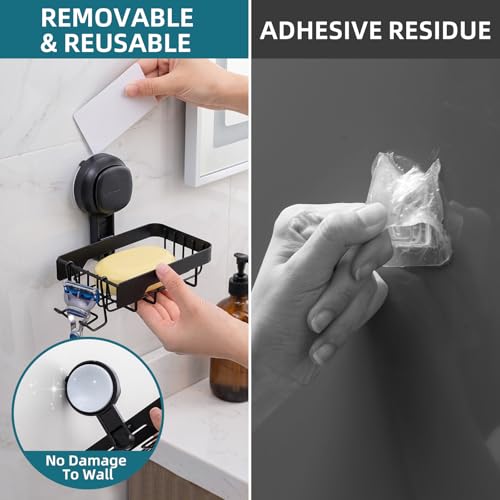 Image of TAILI Soap Dish for Shower, Bar Soap Holder,Suction Visible Indicator,Black | Soap Holder Shower, Soap Bar Holder for Shower Wall, Removable Bathroom Sponge Holder, Soap Dish with Suction Cups