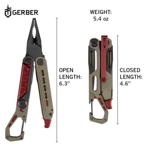 Gerber Multi-Tool mit 10 Funktionen, Stakeout Spark, Camping-Tool mit Frame-Lock Verriegelung, Zange, Feuerstarter, Karabiner u.v.m., Coyote Brown, 1070226 – Bild 3