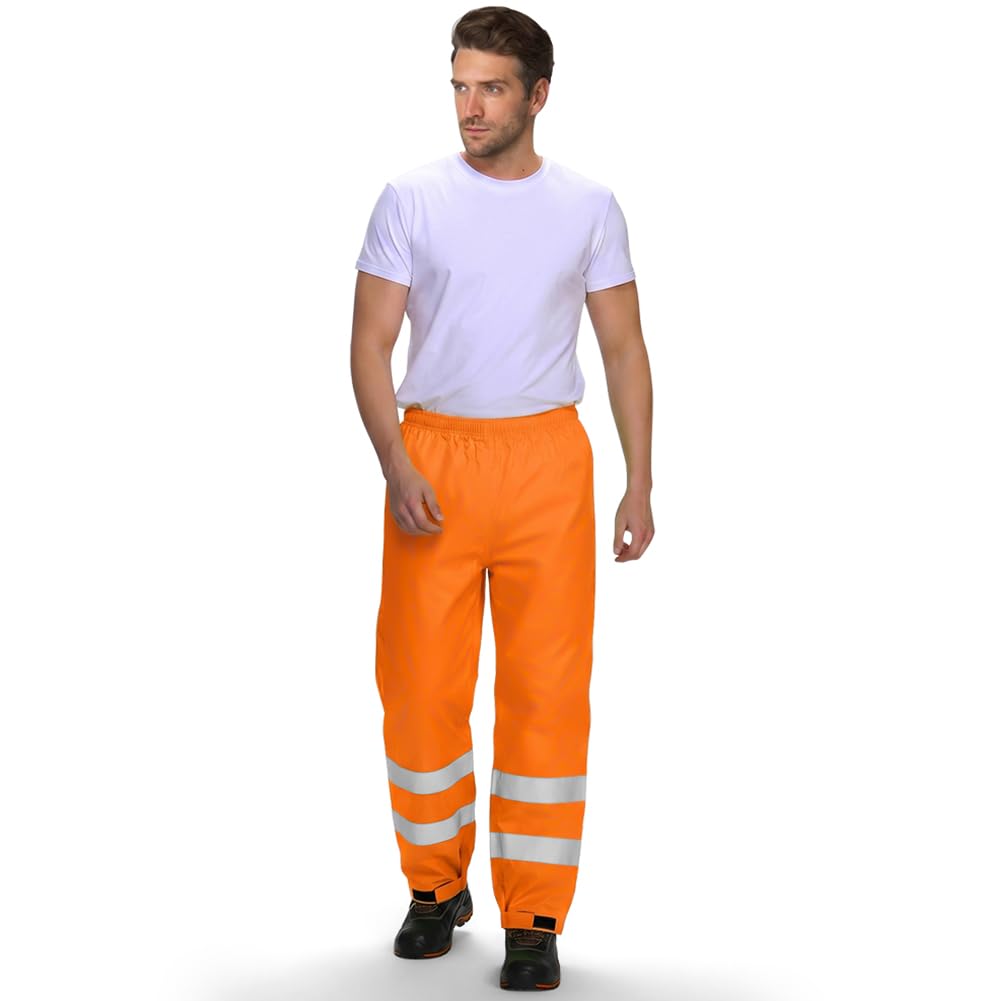 AUYAO Pantalón de Alta Visibilidad, Pantalón de Lluvia Hi-Vis de Doble Capa, Pantalones de Lluvia Reflectantes e Impermeables, Pantalones de Trabajo Hombre y Mujer para Exterior