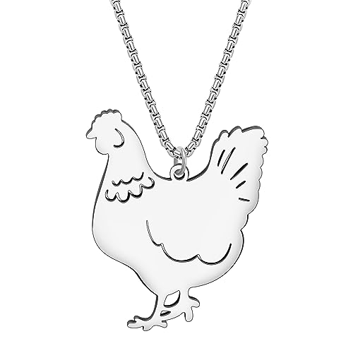 WEVENI Emaille Huhn Halskette Hahn Anhänger Kette Bauernhoftiere Schmuck Huhn Geschenke für Frauen Mädchen (Silber)