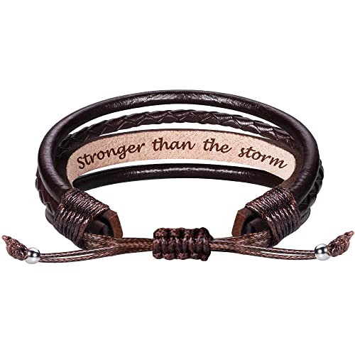 Pulsera ajustable de cuero para hombre con mensaje inspirador miniatura 1