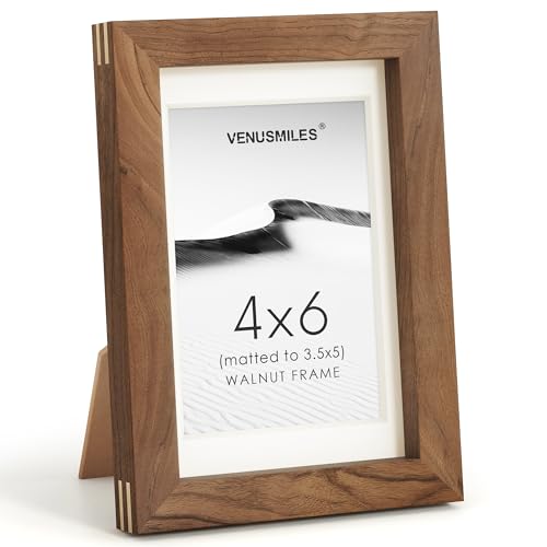 Image of 4x6 Picture Frame, USA-Sourced Natural Walnut Wood Photo Collage Frame with HD Tempered Glass, Modern Simple 4 x 6 Wooden Frame Matted to 3.5x5, Gallery Wall Frames for Art, Wall or Tabletop Display