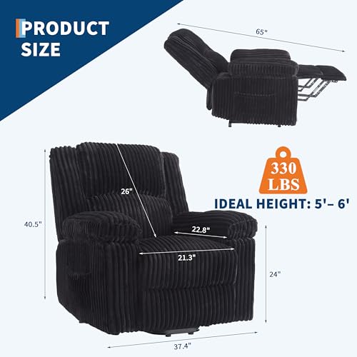 Image of Garvee Corduroy Manual Recliner with Handle, 330 lbs Capacity, Black