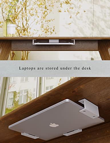 Image of Under desk laptop drawer with adhesive and screw for MacBooks, keyboard, routers, modems, cable box, network switch and more (White)