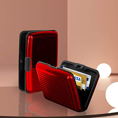 Image of MAESTRA Metal Hard ID Multi Pockets RFID Scan Protection Organiser Credit Card Holder for Unisex Adult (Red)