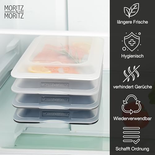 Moritz & Moritz 4er Set Aufschnittbox stapelbar – Frischhaltedosen mit Deckel zur Aufbewahrung von Wurst, Käse, uvm. – inkl. Tafelsticker zum Beschriften 3