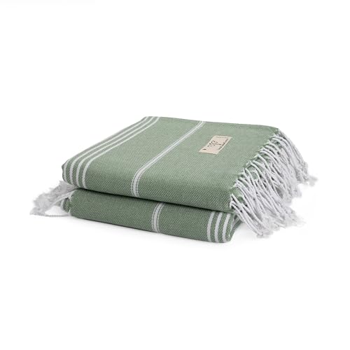 SMYRNA TURKISH COTTON Classical Series - Toalla de playa turca original, prelavada, 37 x 71 pulgadas, toalla de baño turca y peshtemal para spa, playa, piscina, gimnasio y baño, verde militar, paquete