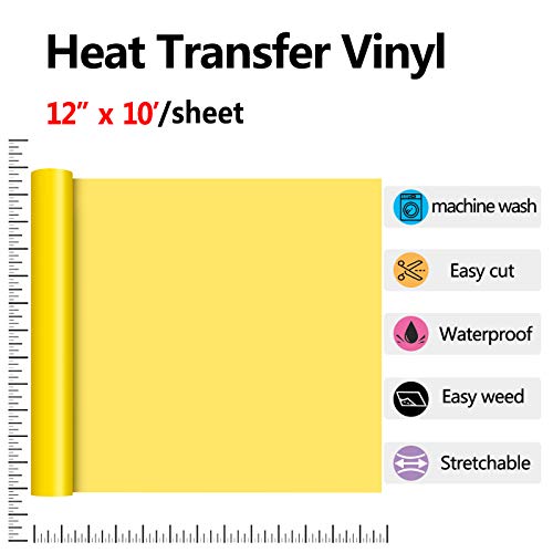 Image of RENLITONG Yellow HTV Iron on Vinyl 12Inch by 10ft Roll Heat Transfer Vinyl for T-Shirt HTV Rolls for All Cutter Machine - Easy to Cut & Weed for Heat Transfer Design