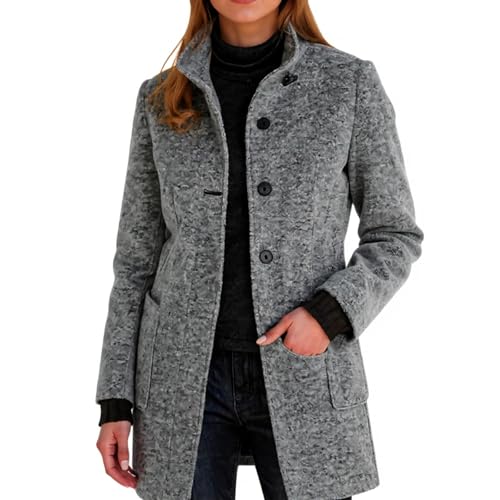 Long Pea Coats for Women 2025 Winter Stand Collar Single Breasted Wool Blend Peacoat Thicken Blazer Jacket