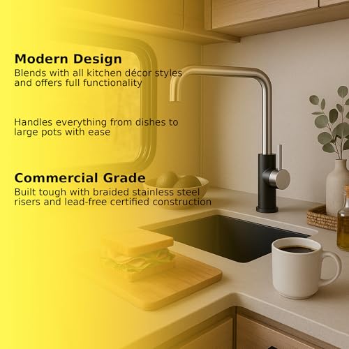 Image of Dura Faucet DF-MK533LK-MBSN RV Kitchen Faucet (Matte Black, Satin Nickel) | RV squared-arc single-handle kitchen faucet for campers and trailers. Matte Black and Satin Nickel finish.