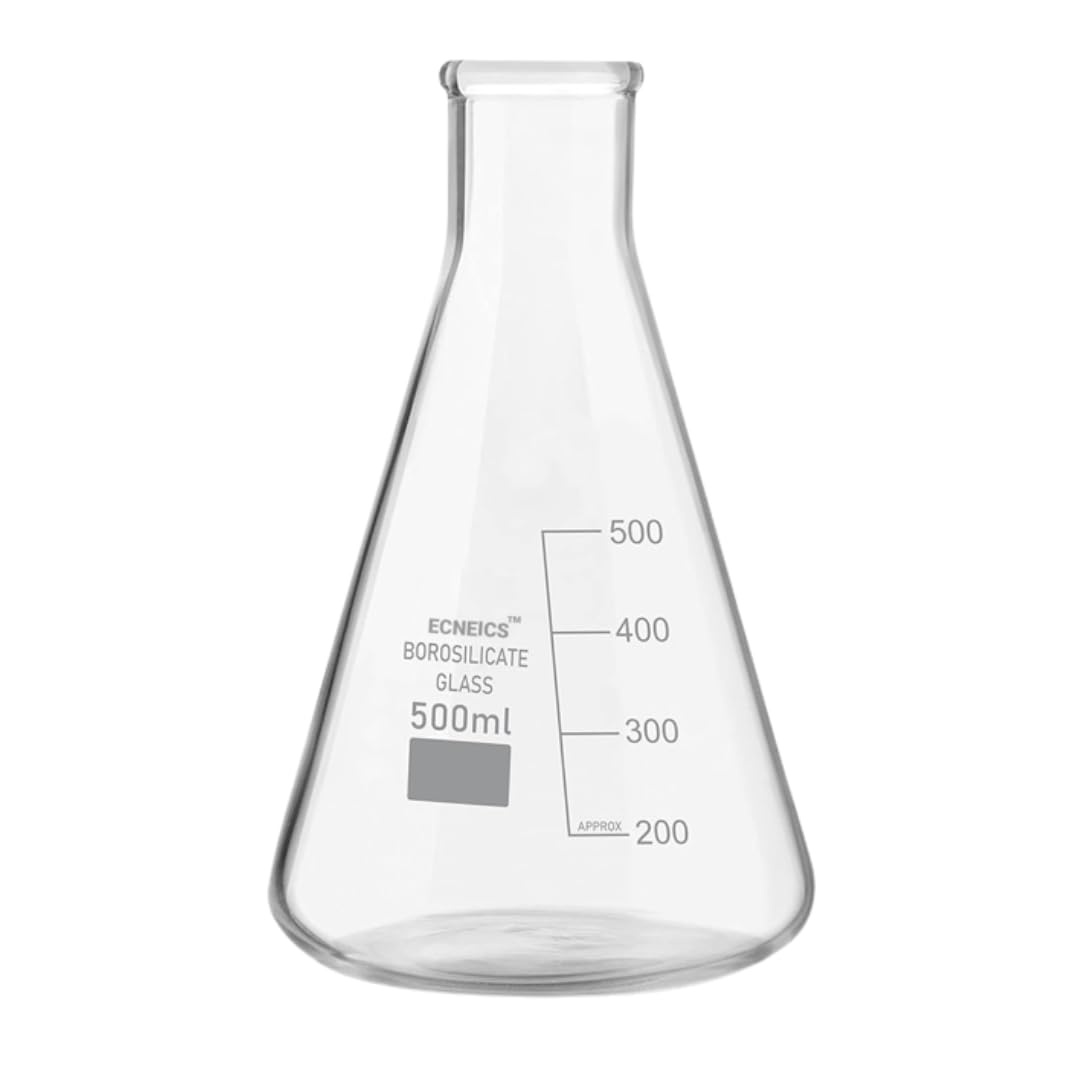 ECNEICS Borosilicate Glass Conical Flask 500 ml with Graduation Marks Pack of 1Pc for Schools, Collage Students Chemistry Labs