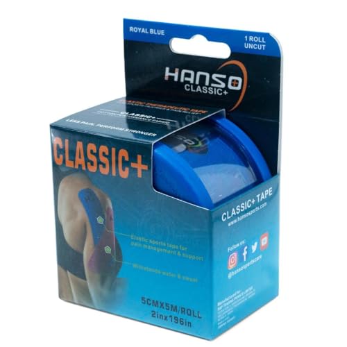 Image of HANSO Classic Plus Kinesiology Tape Premium Cotton Blend | Tape for Physiotherapy, Sports Injuries, Pain Relief, Muscle Support (Blue)