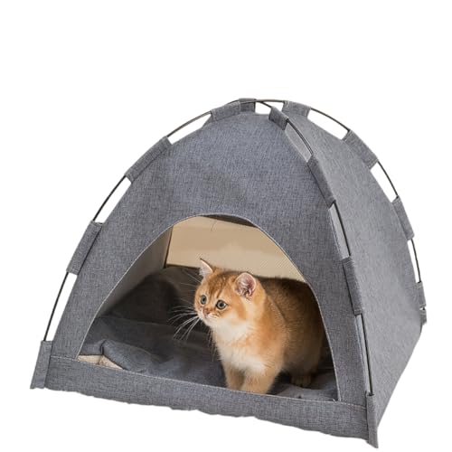 lyyffsqcsj ペット テント 春夏秋冬 ペット ハウス ペットベッド 犬小屋 猫小屋 暖かい 保温防寒 かわいい マットレス付き 洗濯可能(グレー,L(50*50*45))