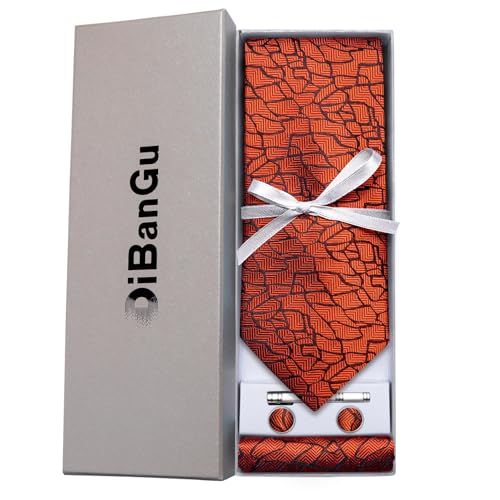 Image of DiBanGu Mens Silk Necktie Solid Color Tie and Pocket Square Cufflink Tie Clip Set Woven Plain Ties for Men Wedding Party