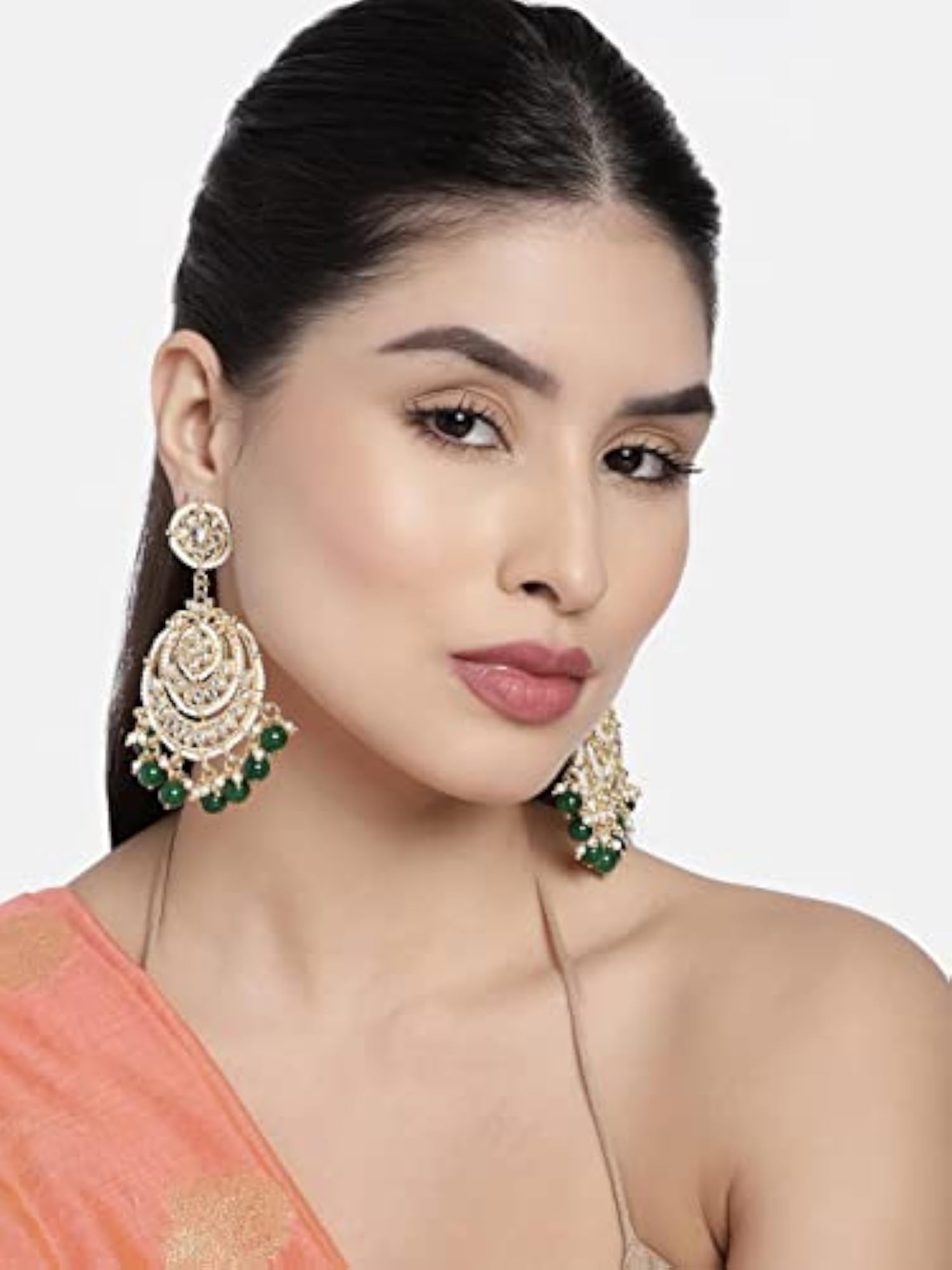 Beaded Chandbali Earrings with Kundans & Pearls (E3002G)