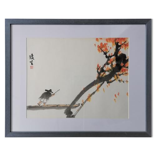 Peinture chinoise fleur oiseau peinte à la main tableau sur toile 50x40 cm prêt à poser