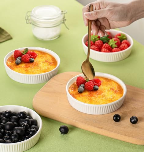 Ramekins 8 oz Oven Safe Set of 6 - Ceramic Creme Brulee Dishes, Souffle Cups, Individual Quiche Baking Dish, Food-Safe White Pudding Bowls for Kitchen, Stackable and Dishwasher Safe - Image 3