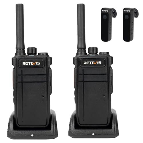 Retevis RB637 Bluetooth Walkie Talkie, Radio de Dos Vías con Auriculares Inalámbricos Bluetooth, Tipo-C 2000mAh, VOX, Linterna, Copia Inalámbrica, PMR Walkie Talkie para el Restaurante (Negro, 2Pcs)