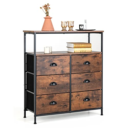 Giantex Fabric Dresser for Bedroom - Wide Storage Tower Chest of 6 Drawers w/Wooden Tabletop & Sturdy Steel Frame, Storage organizer with Fabric drawers for Bedroom, Nursery, Closet (1)