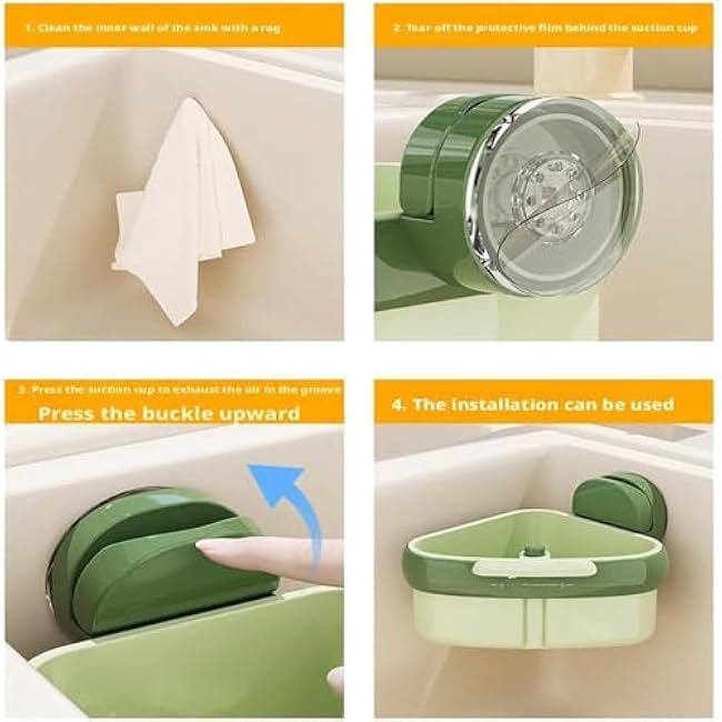 Intellectp Suction Cup Sink Corner Rack, Food Waste Catcher for Sink, Corner Sinks Storage Rack Suction Cup, Automatic Dumping Sinks Strainer Basket (2Pcs Mix)