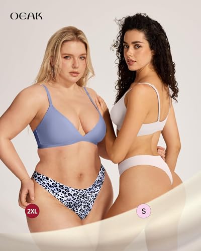 Image of OEAK Seamless Thongs for Women Invisible Thongs No Show Thong Panty Liners Tangas Comfortable Workout G-Strings Underwear Leopard Grey XS