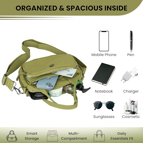 Image of TS WITH TECHSUN Small Women Crossbody Sling Bag Handbag for Travel Office Use, Water Resistant Nylon Shoulder Purse, Adjustable Strap Multipocket Organizer (25(L) X 19(H) X 9(W) CM)