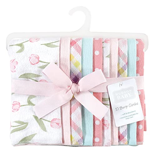 Image of Hudson Baby Unisex Baby Cotton Flannel Burp Cloths, Pink Tulips, One Size