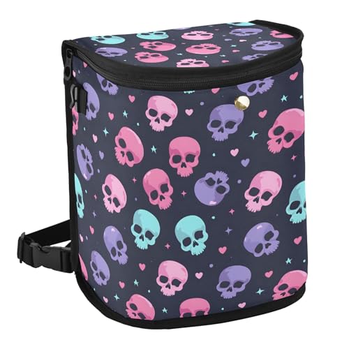 Image of MNSRUU Car Trash Can with Lid, Cute Skull Head Car Trash Bag Hanging Organizers and Storage for Front Back Seat, Leak-Proof Trash Bin