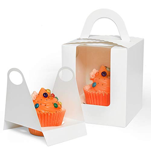 Gonioa 60Pcs White Single Cupcake Boxes,Cupcake Carriers Individual Containers with Handle and Window,Pastry Containers Muffins Cupcake CarriersÂ for Baby Shower Wedding Birthday Party FavorÂ 