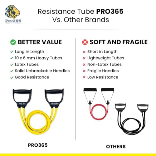 Image of PRO365 25Kg Resistance Tube with Handles for Workout, Home Gym Exercise Band for Pull-Ups, Stretching, Strength Training, Warm-Up & Full Body Toning