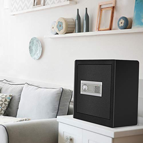 1.53Cub Security Safe Lock Box, Fireproof and Waterproof Safe Cabinet, Digital Combination Lock Safe, with Keypad LED Indicator, for Home Office Hotel Business Cash Gun Document Money Jewelry (Black)