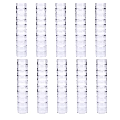 Image of BAOFALI 100 PCS Stackable Plastic Containers, Clear Storage Box Round Organizer Jars for Beads, Buttons, DIY Art CraftJewelry Nail Accessory (919x3.5cm / 7.5X.5inch)