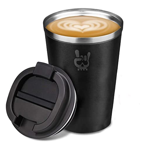 LOKOMOTO Thermos caffè da asporto da 450 ml, doppio acciaio inox, tazza termica da asporto con coperchio 100% anti-perdite e pratico tappo. Tazza termica, caffè, tè,