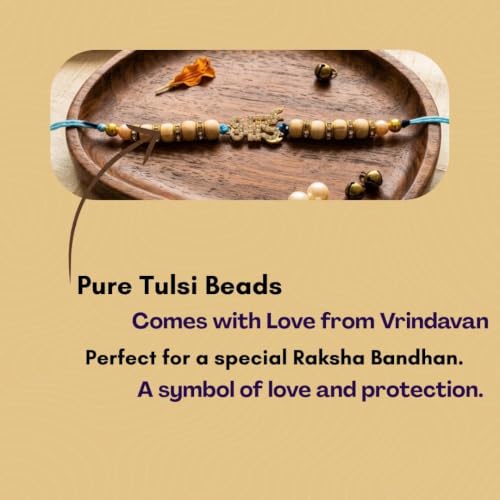 Image of Original Tulsi Rakhi for Brother | Handmade Natural Tulsi Beads Rakhi | Sacred Raksha Bandhan Rakhis for Boys | Traditional Spiritual Rakhi Gift