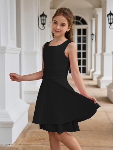 Girl's Summer Dress Crew Neck Sleeveless Ruffle A-Line Swing Dresses for 5-14 Years4