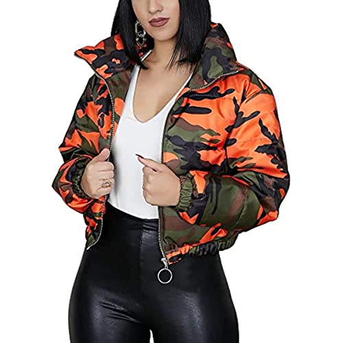 Chaqueta de plumón de Mujer Brillante con Cremallera Frontal Acolchada Chaqueta Corta de plumón cálida Invierno Chaqueta Corta Brillante de plumón Y2K Chaqueta de Burbuja esponjosa (Un,XXL)