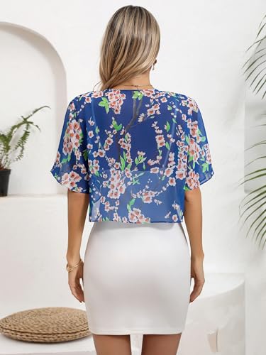 Image of Missufe Women's Short Sleeve Summer Cropped Shrugs Sheer Lightweight Chiffon Bolero Cardigans