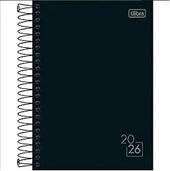 Tilibra -Agenda 2026 Média 14,5 x 20,5 cm Espiral Diária Spice Preta, Capa Dura Preta 160 Folhas Visão Uma Página Por Dia Exceto Sábados e Domingos Horário 7h e 21h