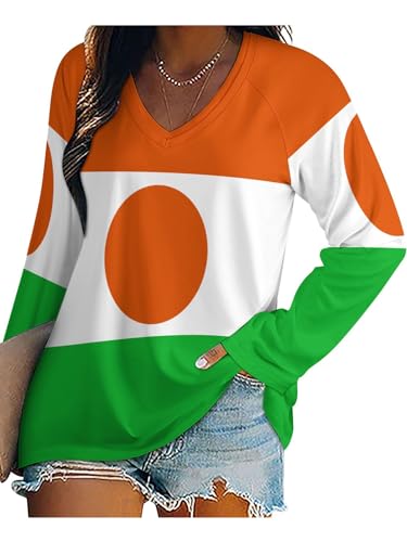 Mujer Camisa Holgada De Manga Larga Blusa Informal con Estampado Bandera Geométrica De Níger Blusones Mujer Tallas Grandes Casual Camisas De Primavera Verano Cómodo Ligero Shirt