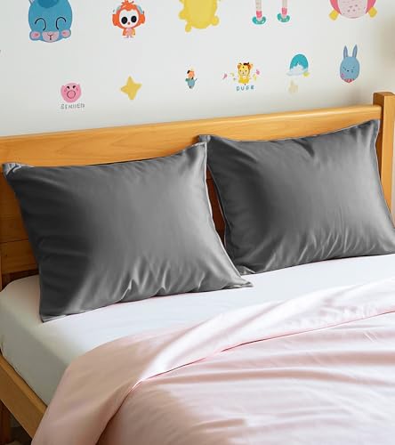 Image of Deep Dream Toddler Pillowcases for 13x18 Pillow 2 Pack, 100% Cotton Travel Pillow Case Cover, 600 Thread Count Cotton Pillow Covers, Soft & Breathable Small Pillow Cases Envelope Closure, Dark Grey