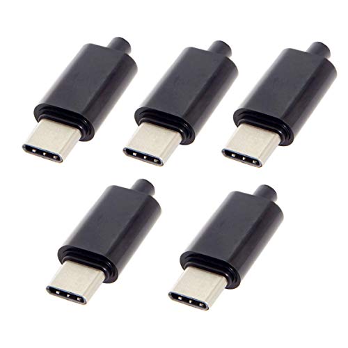 Cablecc 5pcs/lot DIY 24pin USB Type C USB-C Male OTG Host Type 5.1k Resistor with Black Housing Cover, Black Male*5