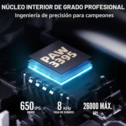 Ratón gaming inalámbrico profesional de 26K dpi con sensor de alta gama 3
