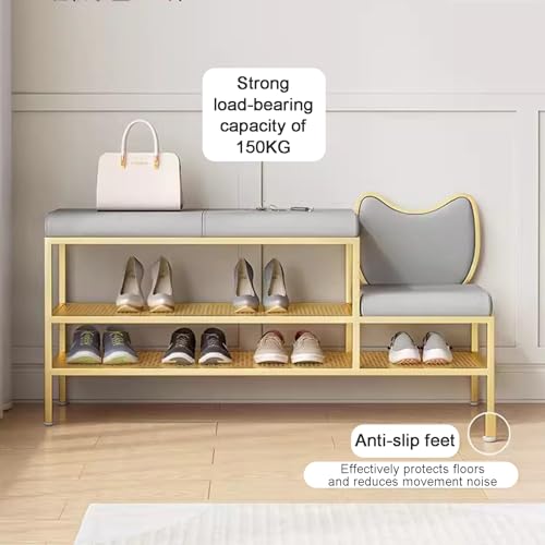 Banc à chaussures avec rangement et siège rembourré gris pour entrée - 4