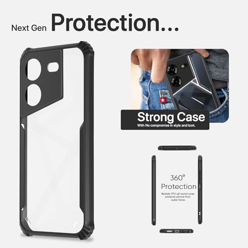 Image of Pikkme Tecno Pova 5 / Tecno Pova 5 Pro 5G Back Cover | Crystal Clear Transparent Back | Ultra Hyrbid | Full Camera Protection | Raised Edge | Bumper Back Case (Black)
