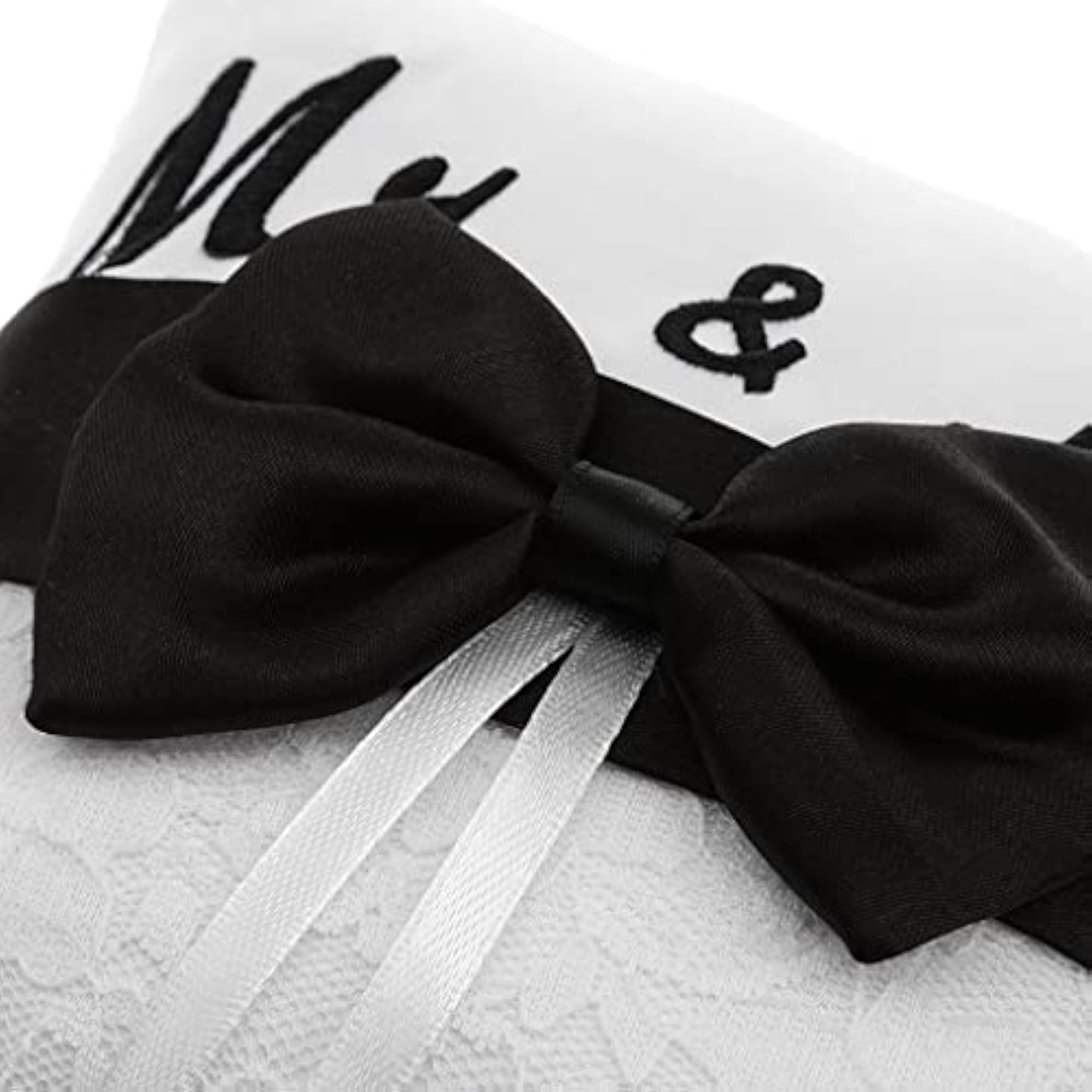 Mr & Mrs Satin Ribbon Bow Wedding Ring Pillow Cushion, 15Cm