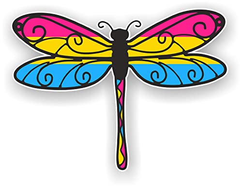 Licensed Beautiful Dragonfly Motif Design With LGBT LGBTQ+ Pansexual Pan Pride Flag External Vinyl Car Sticker Decal 90x120mm