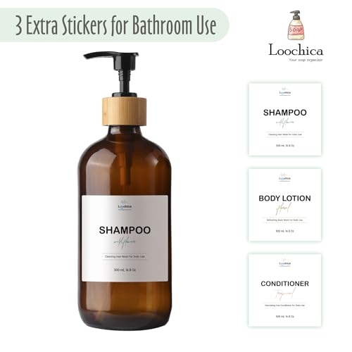 Image of LOOCHICA Hand Amber Glass Soap Dispenser with Pump, Amber Hand Soap Dispenser, Refillable Reusable Apothecary Soap Pump Dispenser Bottles for Bathroom and Kitchen Use