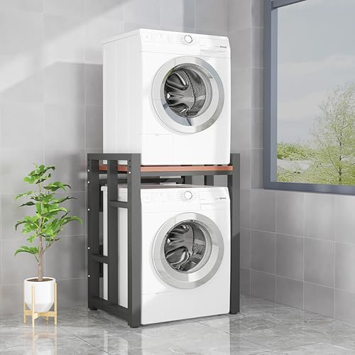 Adjustable Washer Dryer Stacking Rack - Space-Saving Over-The-Washer Storage Shelf with Feet, Ideal Laundry nizer for Apartments & Bedrooms (Red & Black)