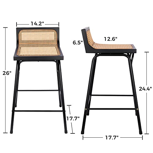Counter Height Bar Stools, Bar Stools Set Of 2, Rattan Bar Stool, Black Dining Room Chairs Metal Bar Stools For Kitchen Counter Mid Century Modern Chair Boho Wicker Bar Stools 24 Inch Counter Stools #TOP2