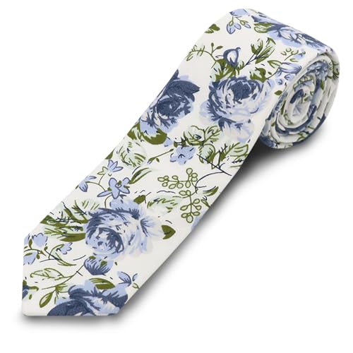 Image of Cotton Floral Ties for Men 2.76 inch Men's Skinny Tie Linen Flower Printed Neck Tie for Wedding Dating Party
